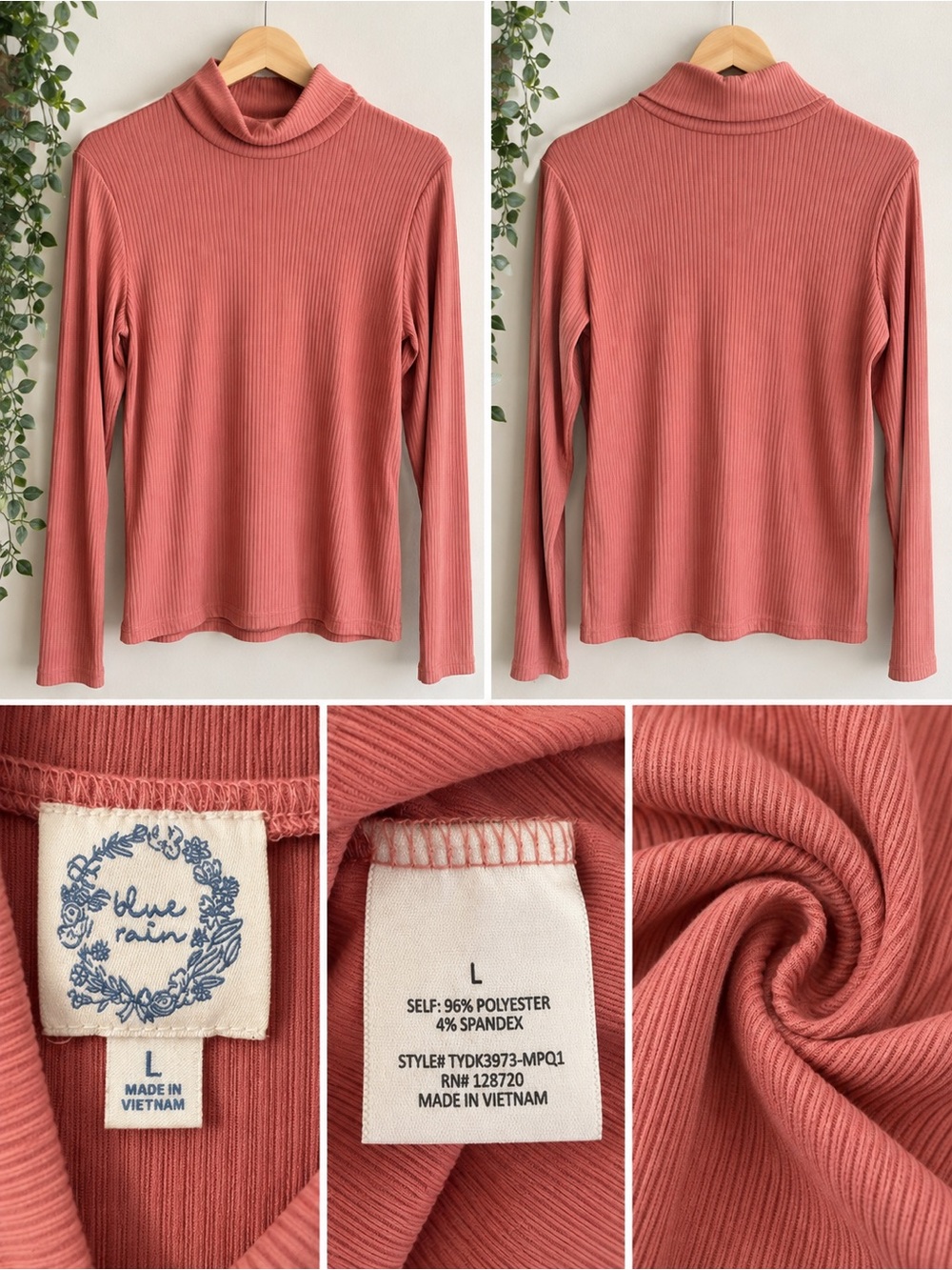 Blue Rain Francesca's Pink Ribbed Mock Neck Long Sleeve Top